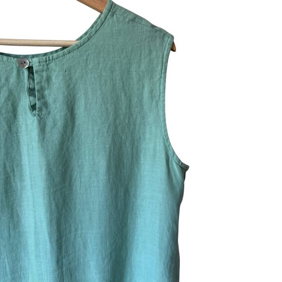 Bryn Walker Linen Top Sz Lg Green Sleeveless Tunic Lagenlook Side Vents Breezy - Picture 5 of 13